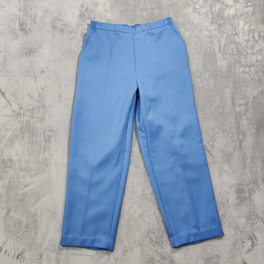 Vintage Koret Pants Womens 14P PETITE Blue Straight Pull On Tummy Panel Stretch